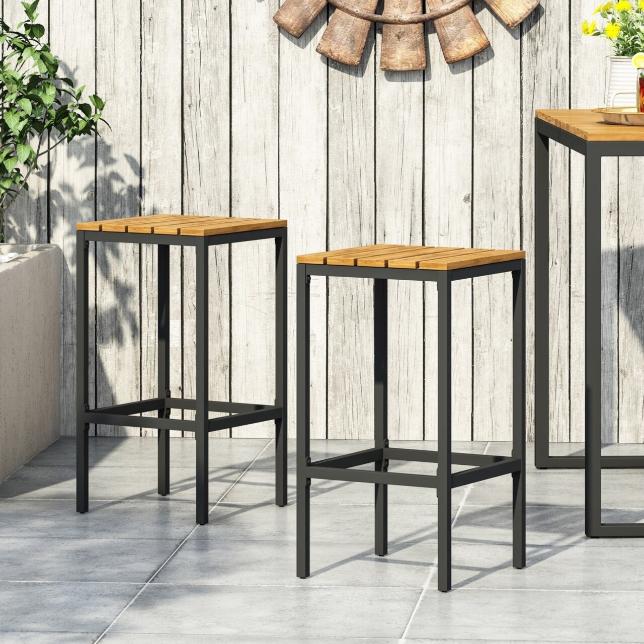 GDFStudio Arath Outdoor Modern Industrial Acacia Wood Bar Stools (Set of 2)